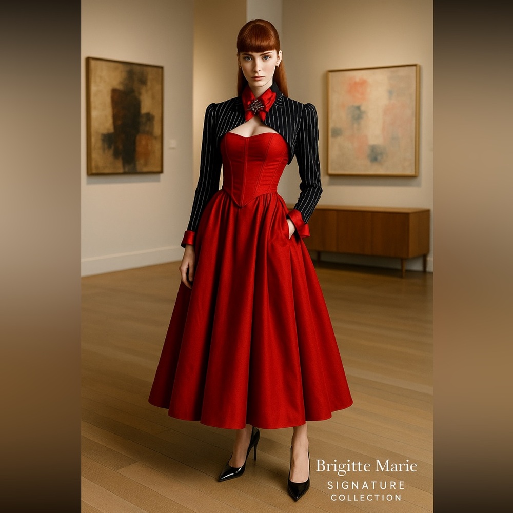 Black and Red Pinstripe Women's Blazer - Picture 5 of 14